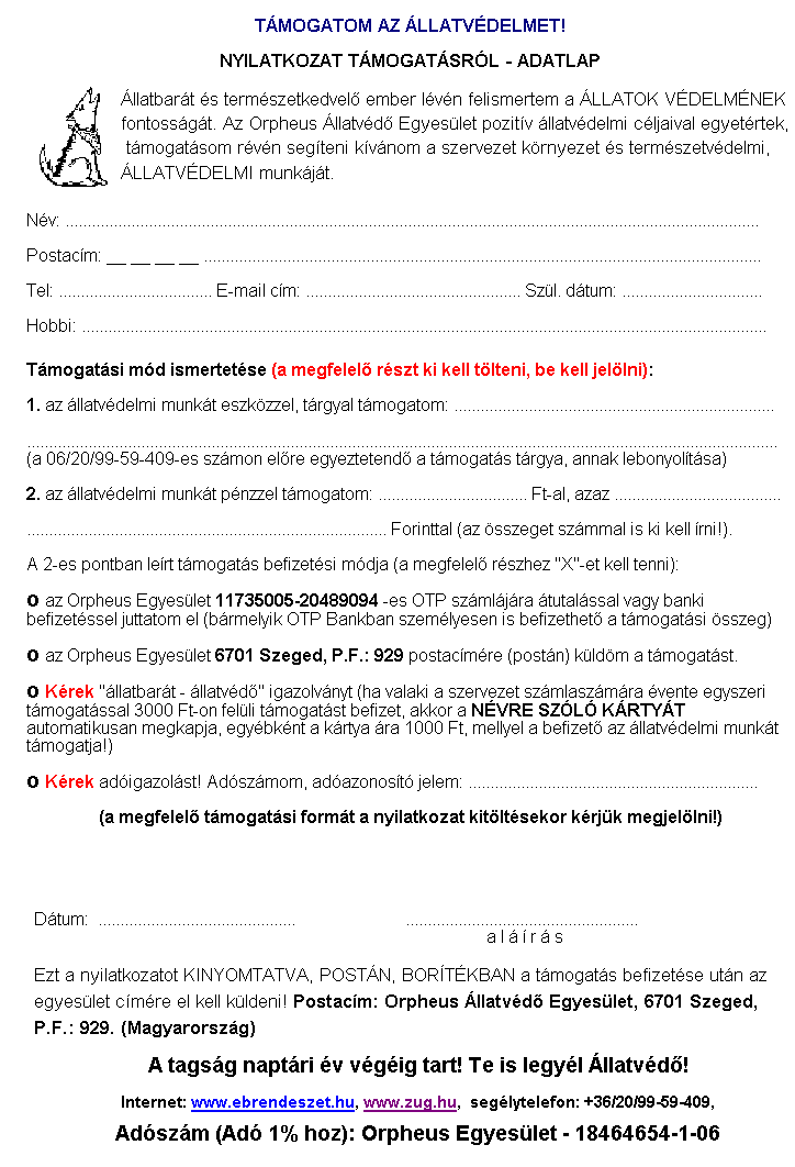 �llatv�d� Jelentkez�si Lap!